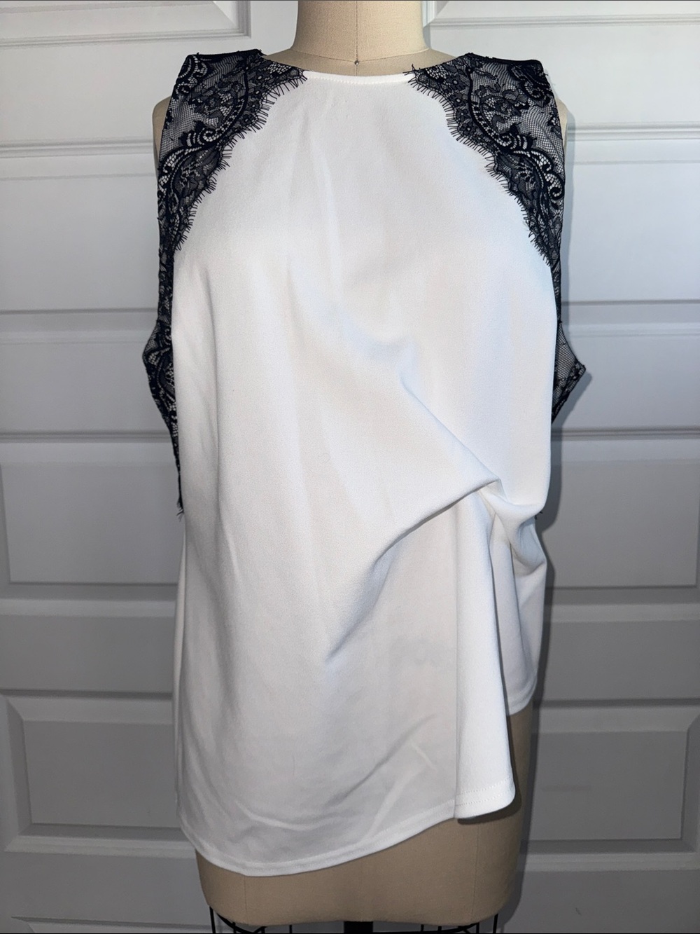 River Island White Sleeveless Top with Black Lace Trim